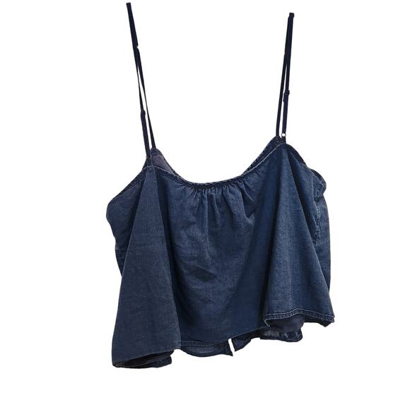 American Eagle Pintuck Sleeveless Boho Button Up Tank Top Navy Blue Medium - Picture 7 of 12